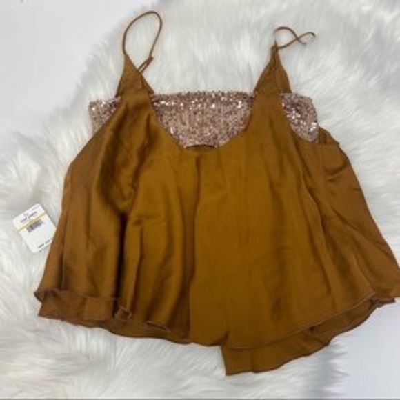 Intimately Free People Turn it On Sequined layered Camisole in Amber sz sm NWT - Picture 2 of 4